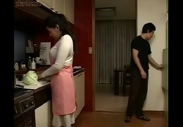 Japanese Stepmom and Son in Kitchen Fun